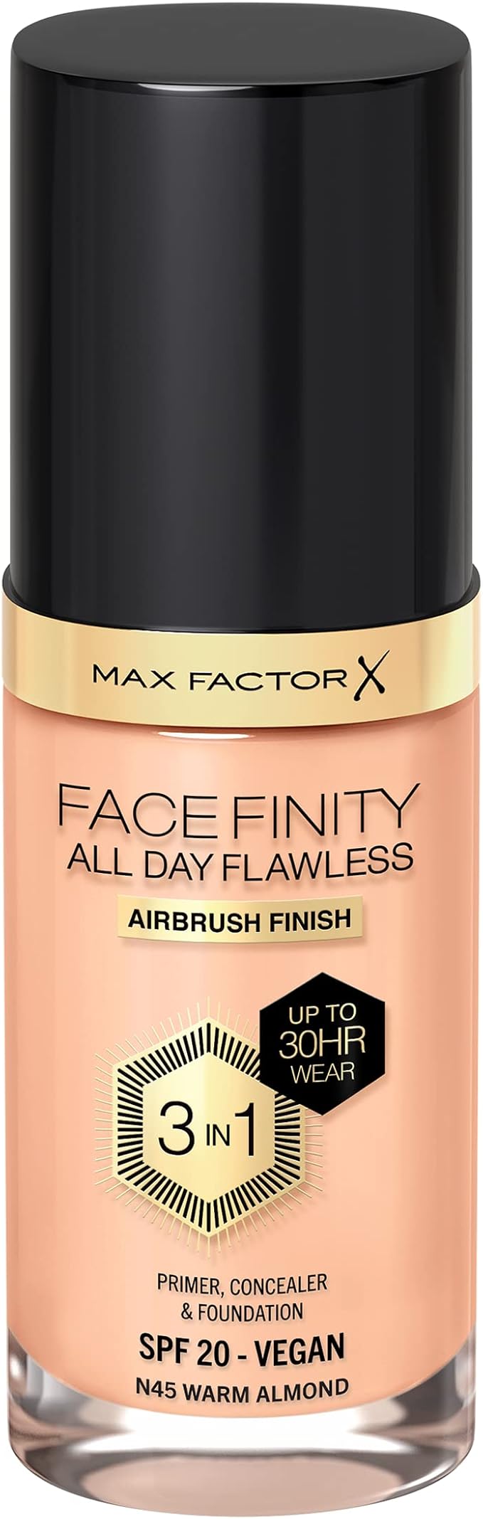 Max Factor Facefinity All Day Flawless 3 In 1 Foundation SPF 20, No. 45 Warm Almond-Velvo Beauty