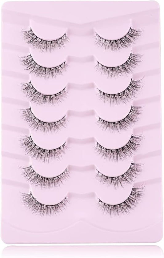 Natural Everyday Wispy Lashes False Eyelashes Natural Look Natural Flared Eyelashes False Eye Lashes Soft Fluffy Lashes 7 Pairs-D22-Velvo Beauty