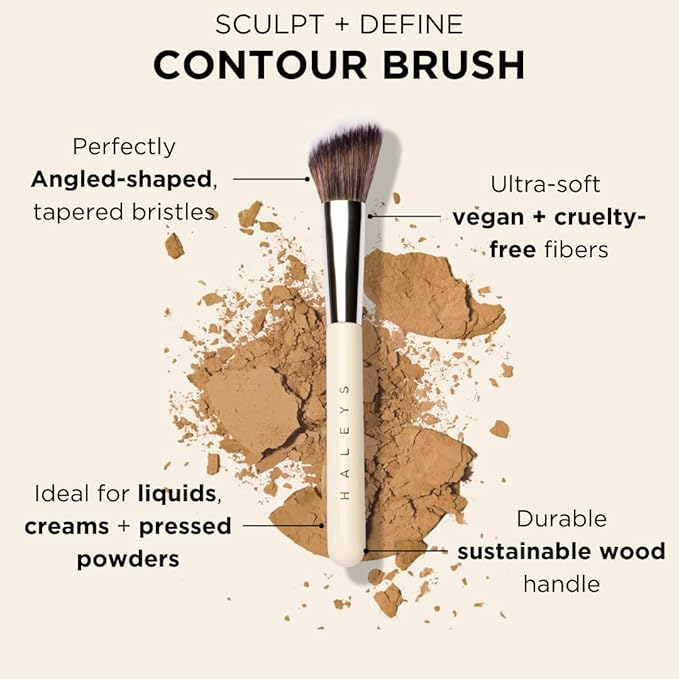 HALEYS Contour Brush VEGAN + CRUELTY-FREE, Angled & Tapered with Fluffy Bristles, Ideal for powder, cream, liquid, Use with blush, contour, bronzer, Sustainable Wood-Velvo Beauty