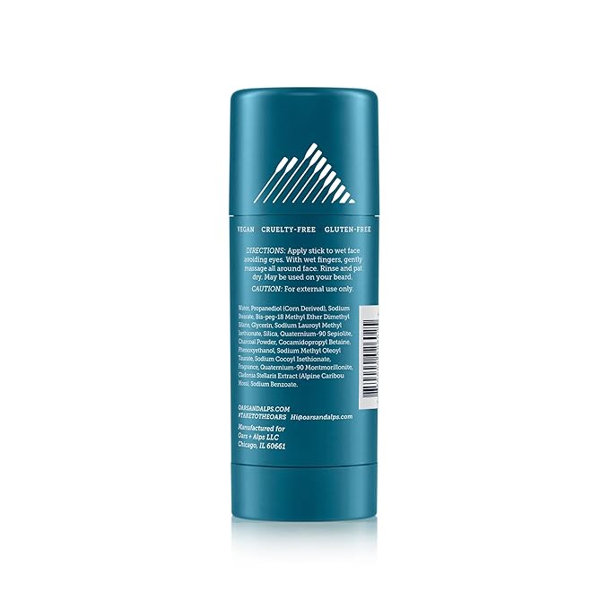 Oars + Alps Exfoliating Face Wash Stick, 2-in-1 Facial Cleanser & Exfoliant with Activated Charcoal, Alpine Moss, Dermatologist Tested, Spill Free, Travel Size, 1.2 Oz-Velvo Beauty
