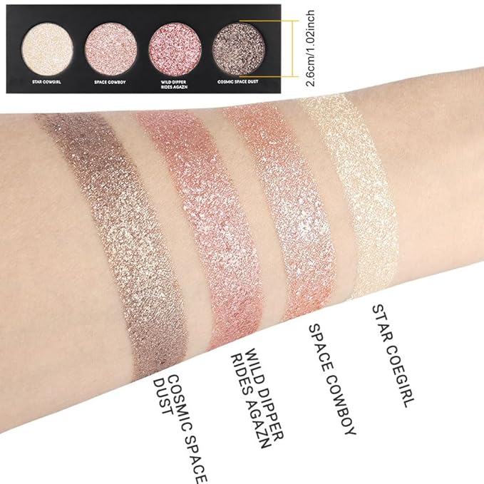 Shiny Highlight Eyeshadow Palette 4 Colors, Cosmetics Shimmer Palette, Cruelty-Free and Vegan Formula, Glitter Eyeshadow for Professional Makeup Kit (A#)-Velvo Beauty