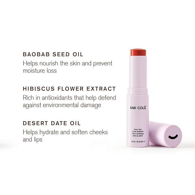 AMI COLÉ Desert Date Cream Multistick Lip and Cheek Tint (Flame) moisturizing lip tint, lip and cheek stain, natural lip color-Velvo Beauty