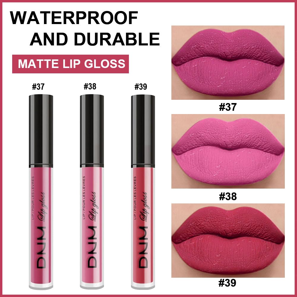 evpct 3Pcs Rose red plum Warm pink Deep cranberry Matte Liquid Lipstick Set for Women 24-hour Matte Lipstick Lip Stain Gloss Long Lasting 24 Smudge Waterproof labiales mate larga duracion 24-Velvo Beauty