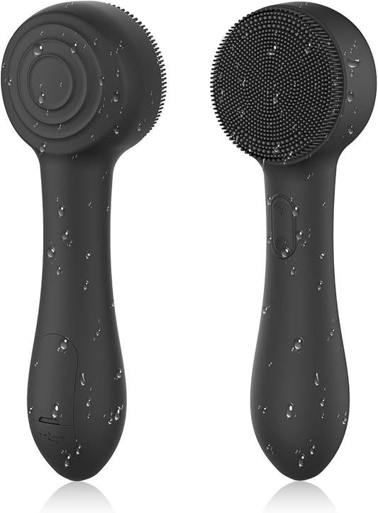 Facial Cleansing Brush Silicone Face Scrubber Waterproof Rechargeable Exfoliator Massage Device for Men & Women, Deep Pore Cleansing, Exfoliating, Removing Blackhead Electric Face Scrub Brush (Black)-Velvo Beauty