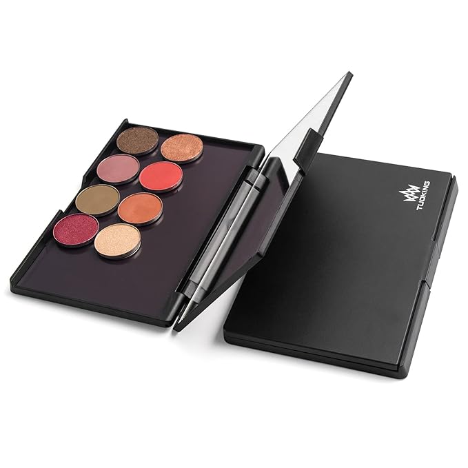 Makeup Magnetic Palette with Mirror and 20Pcs Metal Stickers Empty Storage Palette for Eyeshadow Powder Highlighter, Black-Velvo Beauty