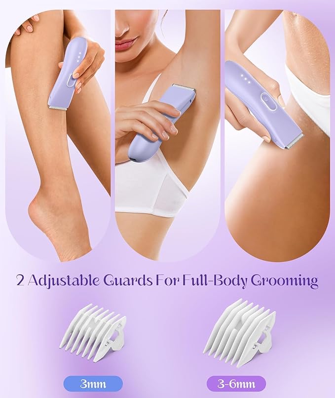 Bikini Trimmer for Women - Painless Pubic Hair Trimmer with 3 Shaving Speeds, IPX7 Waterproof Electric Razor, Cordless Womenâs Bikini Shaver for Sensitive Skin-Velvo Beauty