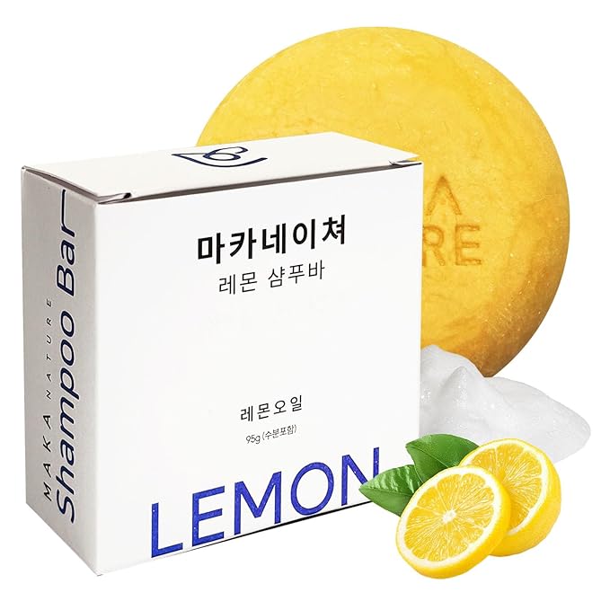 Maka Nature Low-Carbon Shampoo Bar | Korean K-Beauty Haircare with Natural Ingredients for Scalp & Hair Types | Vegan, Eco-Friendly, pH balanced, 3.35oz (Lemon)-Velvo Beauty