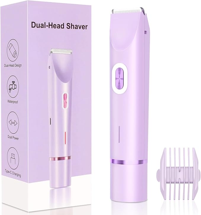 2025 New 2-in-1 Electric Bikini Trimmer for Women - Dual Head Electric Razor,Waterproof Painless Bikini Shaver, Pubic Hair Trimmer for Private Area & Body Hair, Purple-Velvo Beauty