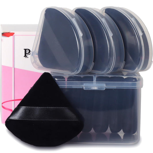 Ocim 10Pcs Triangle Powder Puffs for Face Powder,Soft Velour Triangular Beauty Puff,Makeup Pressed,Baking & Setting Powder Sponge Applicator Pads with Case,Black-Velvo Beauty