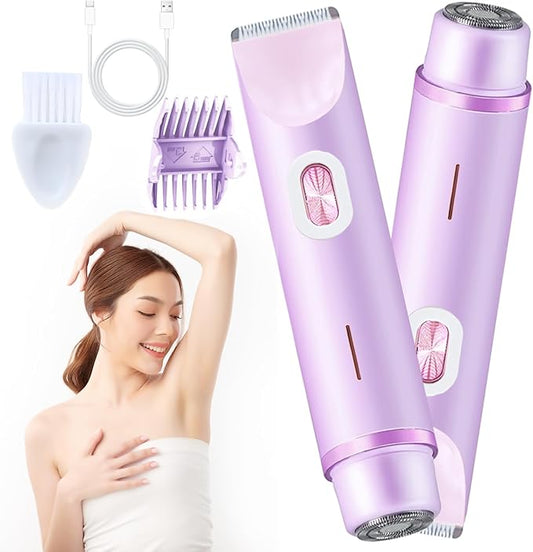 2025 New Electric Womens Shaver, 2-in-1 Body Shaver & Bikini Trimmer for Women, Waterproof Wet & Dry Use Body Hair Electric Razor Trimmer for Bikini Underarm Leg Arm Body Face (Purple)-Velvo Beauty