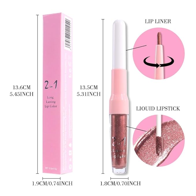 evpct Dark Bronze Metallic Shimmer Lip Liner and Lipstick Combo Lip Gloss Stains Set Makeup for Women Long Lasting Waterproof 24, Iced Mocha Frosted Metallic Glitter Glossy iridescent Liquid Lipstick-Velvo Beauty
