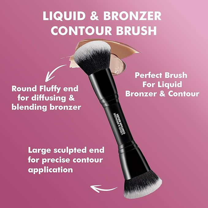 Bueart Design Complexion Duo Brush and Liquid & Bronzer Contour Makeup brushes set with ultra-soft dense hair Double-ended for Foundation Liquid Cream Concealer,Vegan and Cruelty-Free,M18-Velvo Beauty