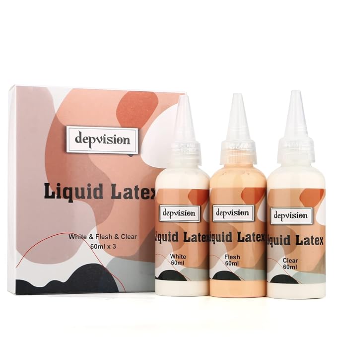 Depvision Liquid Latex 3 Colors Set White Fresh Clear Color For Special Effects Wound Waterproof Professional Makeup Artist Skin Illustrator SFX Monster Zombie (60ml * 3 color)-Velvo Beauty