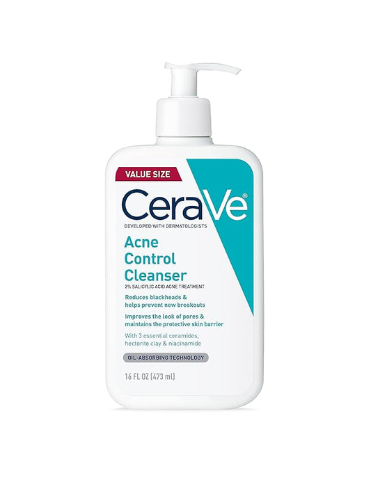 CeraVe Acne Control Cleanser, 2% Salicylic Acid Treatment Formulated With Niacinamide + Ceramides + Oil Absorbing Clay, Gentle Face Wash Helps Clear & Prevent Acne, Fragrance Free, 16 Ounce-Velvo Beauty
