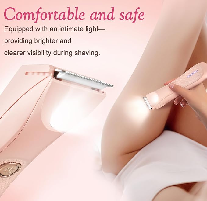 Riokko Bikini Trimmer for Women with LED Light and IPX7 Waterproof Dual Charging, Skin-Safe Cordless Pubic Hair Shaver with Battery Indicator-Velvo Beauty