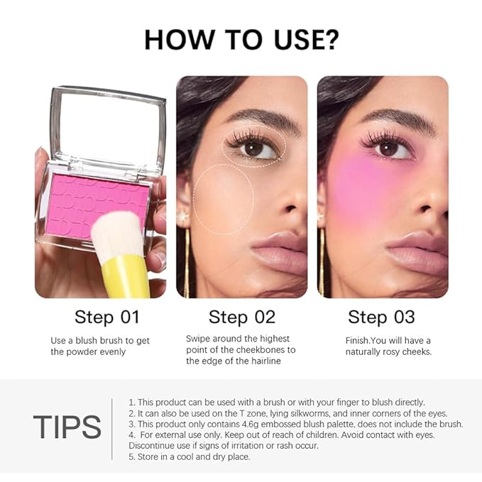 Pink Powder Blush Palette, Multi-Use Makeup Blusher Pink Face Powder for Eyes, Lips, Cheeks, Blendable Formula-Velvo Beauty