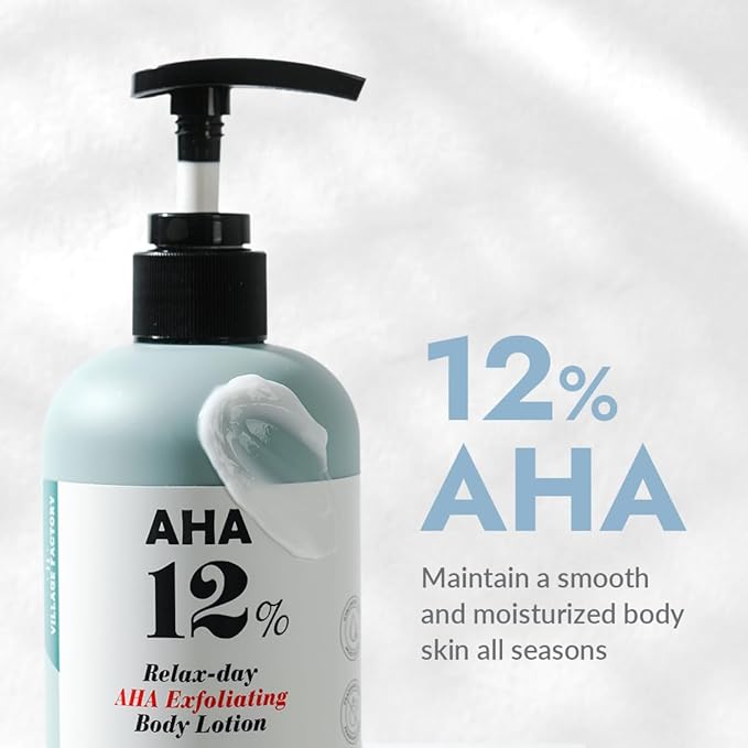 V11FACTORY AHA 12% Glycolic Acid Body Lotion – Korean Exfoliating & Hydrating Body Cream with Hyaluronic Acid & Collagen – Unscented, Paraben-Free Skin Smoothing Moisturizer, 10.6 oz-Velvo Beauty