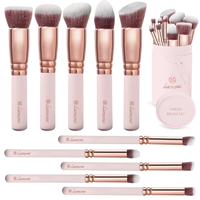Kabuki Makeup Brush Set - Foundation Powder Blush Concealer Contour Brushes - Perfect for Liquid, Cream or Mineral Products - 10 Pc Collection with Premium Synthetic Bristles for Eye and Face Cosmetic-Velvo Beauty