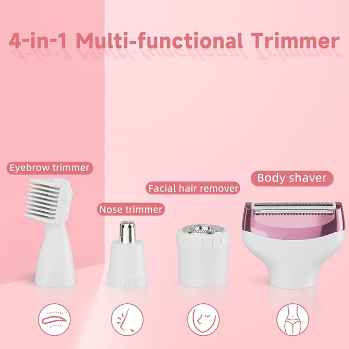 RUIM Electric Razor for Women, 4-in-1 Bikini Trimmer, Waterproof Electric Shaver for Women, Rechargeable Painless Pubic Hair Trimmer-Velvo Beauty