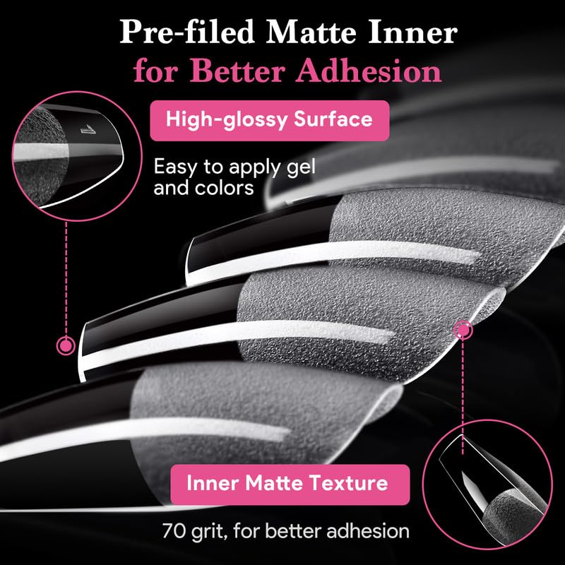 Medium Coffin False Nail Tips, 15 Sizes 510 PCS Clear Soft Press On Fake Nail Pre-shaped Half Matte Full Cover Gel Nail Tip Extensions Strong Thick Long Lasting for DIY Beginners & Salon Manicure-Velvo Beauty