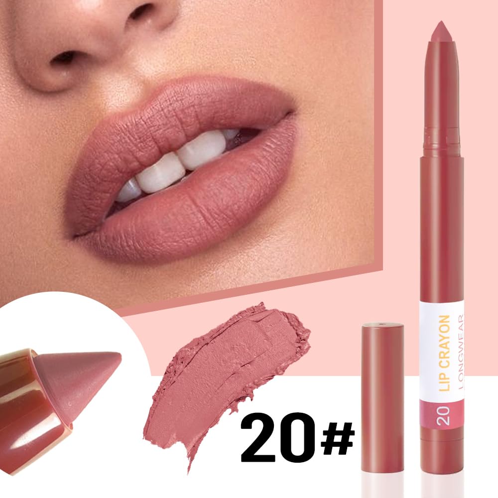 BINGBRUSH Lip Crayons Matte Longwear Lipstick Pack Set,Moisture Smooth Lipliner With Built-in Sharpener Ultimate Lip Crayon for Makeup- Waterproof Velvet Lipgloss Lip Stain(20#light coral)-Velvo Beauty