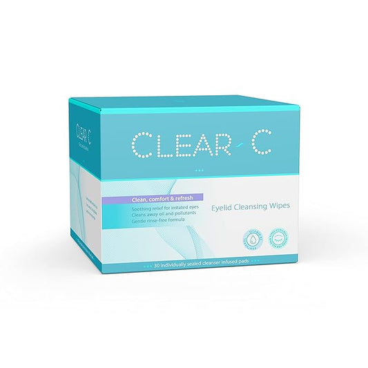 Clear C Eyelid Wipes Pre-Moistened for Dry Eyes – Rinse Free Eye Lid Cleaning Wipes – Individually Wrapped Travel Eye Wipes, 1 Box of 30-Velvo Beauty