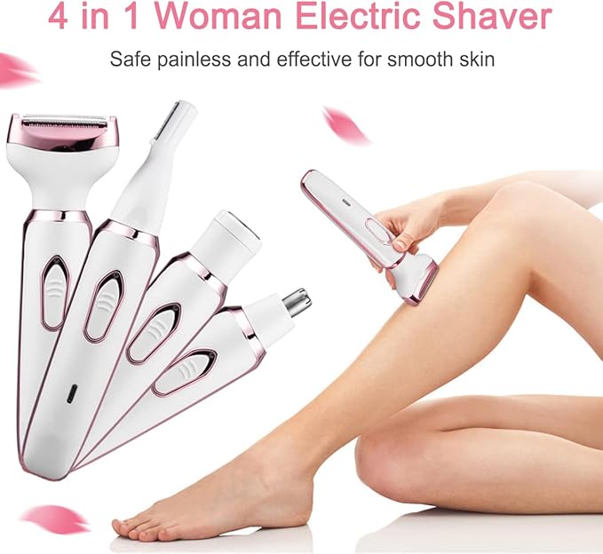 Bikini Trimmer for Women, Electric Razor Hair Shaver for Face Nose Eyebrow Beard Mustache Arm Leg Armpit Bikini, Replaceable Lady Facial Razor, Painless Rechargeable 4 in 1 Women Body Shaver for Trip-Velvo Beauty