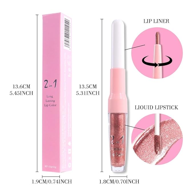 Rose Gold Metallic Lip Liner and Lipstick Combo Lip Gloss Tints Stain Set Makeup for Women Long Lasting Waterproof 24, Light Pink Metallic Glitter Shimmer Iridescent Liquid Lipstick lippies Lip Gloss-Velvo Beauty