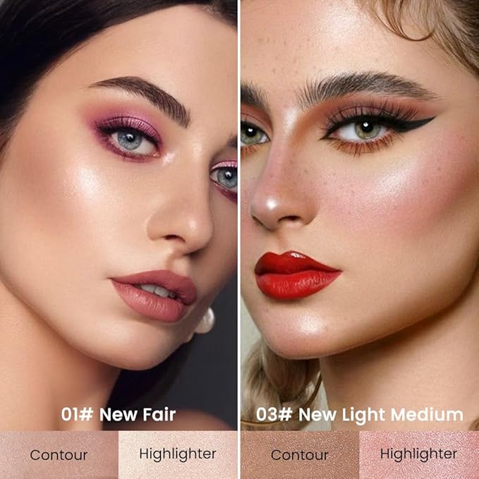 evpct 2in1 Face Shaping & Contouring Stick Cream Contour Concealer Bronzer Stick Makeup Kit for Beginner Face Highlighter Makeup Stick contorno maquillaje de maquillaje, NEW Fair + NEW Light Medium-Velvo Beauty