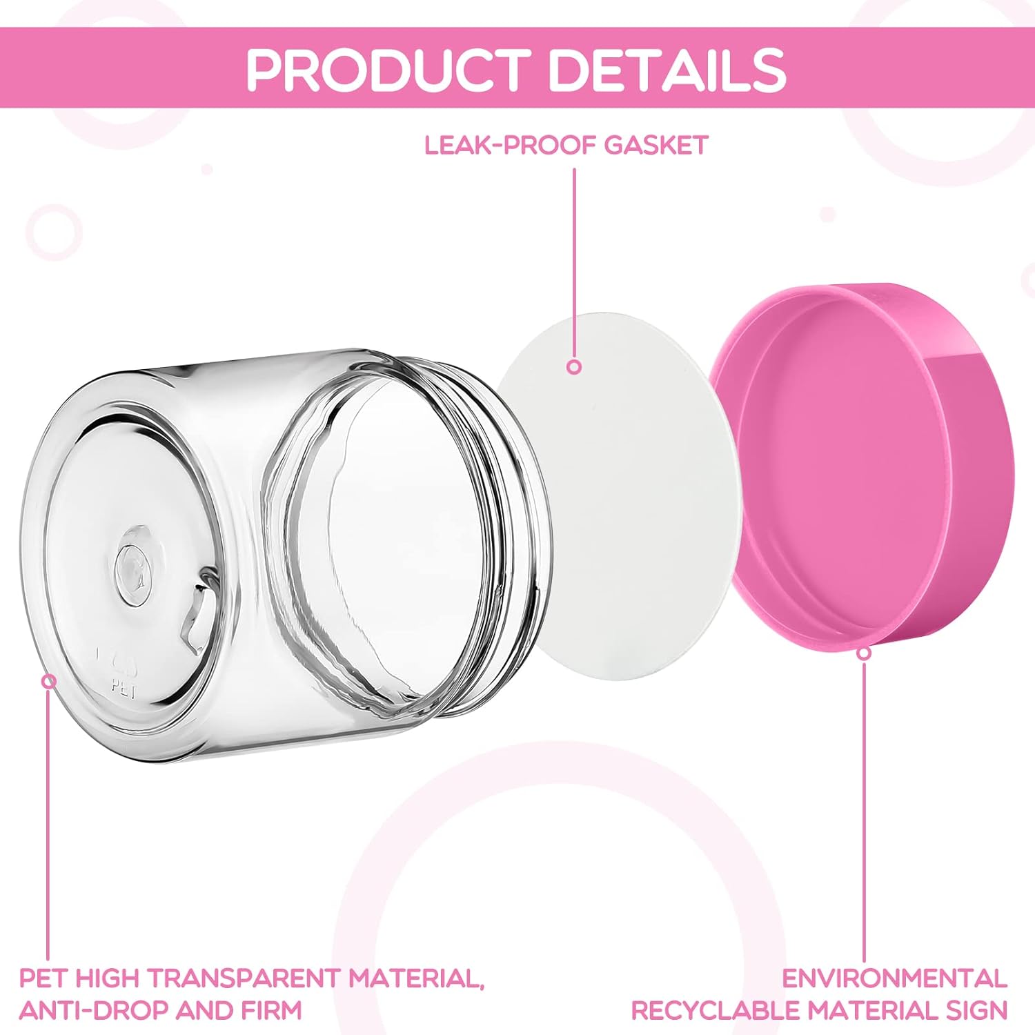 SATINIOR 100 Pcs Plastic Jars with Lids Small Containers Lids Wide Mouth Small Plastic Containers for Lotion Cream Rhinestones Body Butters Travel Storage(2 oz,Pink)-Velvo Beauty