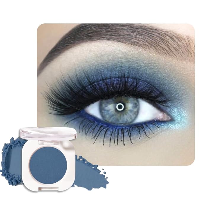 Dark Blue Single Matte Eyeshadow Makeup, Neutral Powde Eye Shadow for Women, Dark Blue Matte Singles Eyeshadow Palette Pigmented Waterproof, sombras para ojos, Girls Monochrome Eyeshadows Gift-Velvo Beauty