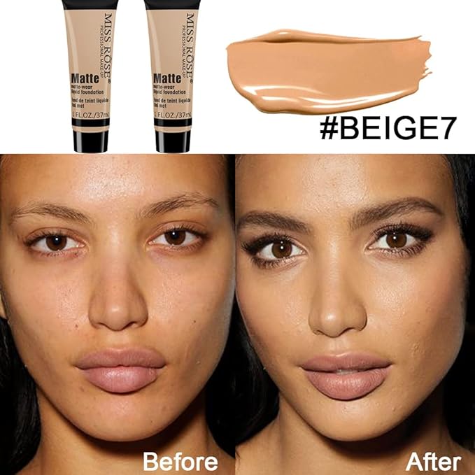 2 Pack Liquid Foundation Cream for Face Makeup,Durable Full Coverage Matte Concealer Make Up,Oil Control & Waterproof Base Primer -1+1 Fl.Oz (BEIGE 7#)-Velvo Beauty