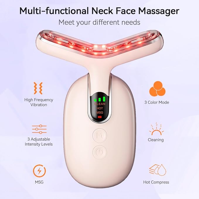 Neck Face Massager, Multifunctional Facial Massager, Face Sculpting Tool for Skin Care with Vibration, Thermal (Pink Silver)-Velvo Beauty