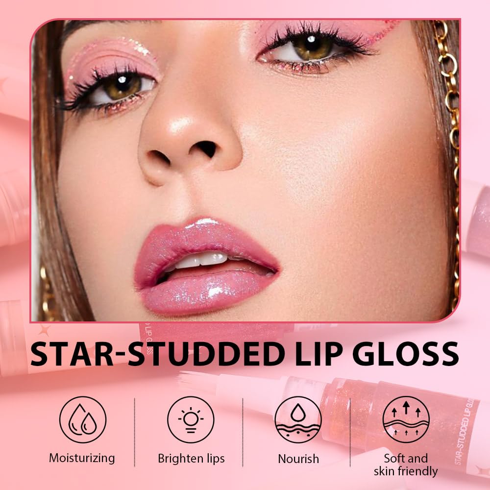 evpct 1Pcs Warm Pink Blush Red Pearlescent Shine Shimmer Glitter Lipstick Lip Gloss, Metallic Sparkly Sparkle Glossy Lip Gloss Tint Stain Liquid Lipsticks Makeup Set for Women Long Lasting Waterproof-Velvo Beauty