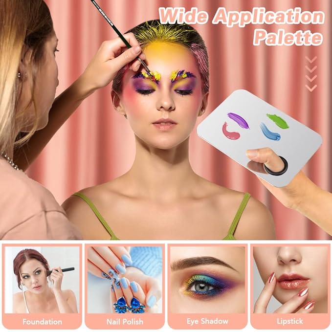 6PCS Makeup Mixing Palette, Stainless Steel Cosmetic Makeup Palette With Spatula Makeup Artist Tool, Professional Cosmetic Mixing Makeup Palette For Mixing Eye Shadow/Eyelash/Nail Art/Foundation-Velvo Beauty