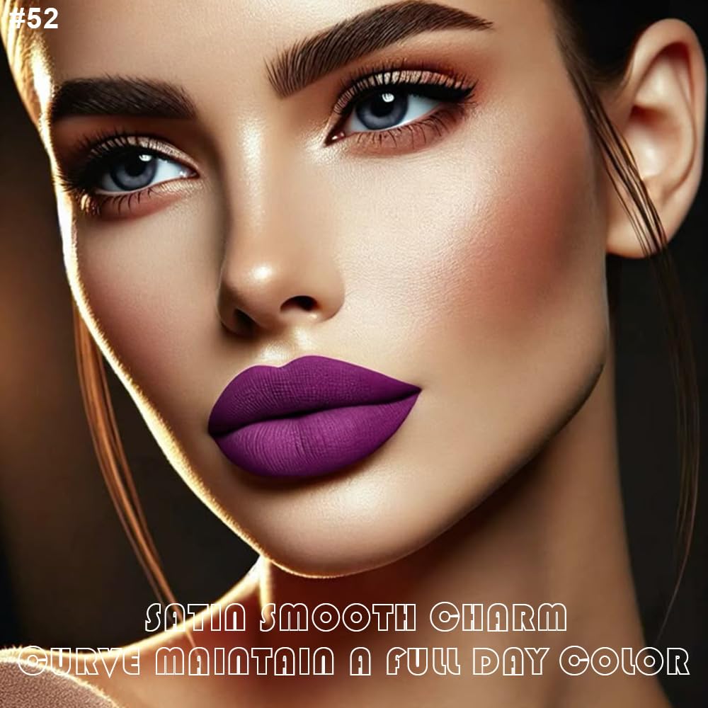 evpct 2Pcs Purple Matte Liquid Lipstick Lip Gloss Stain and Retractable Lip Liner Makeup Set for Women Long Lasting Waterproof 24 Hours Permanent Lipstick labial mate larga duracion 24 52#-Velvo Beauty