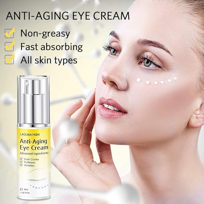 Lagunamoon Advanced Repair Eye Cream - Anti-Aging, Natural, Under Eye Cream - Hyaluronic Acid for Dark Circles, Puffiness, Fine Lines, Wrinkles - for All Skin Types (30mL / 1 Fl Oz)-Velvo Beauty