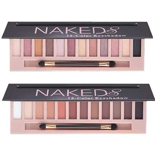 2 Pcs 12 Colors Eye Shadow Palette,Nude Matte Smokey Shimmer Glitter Eyeshadow Palette,Blendable Rich Colors,Waterproof Beauty Makeup Palette Kit with Double-Ended Makeup Brush(A+B)-Velvo Beauty