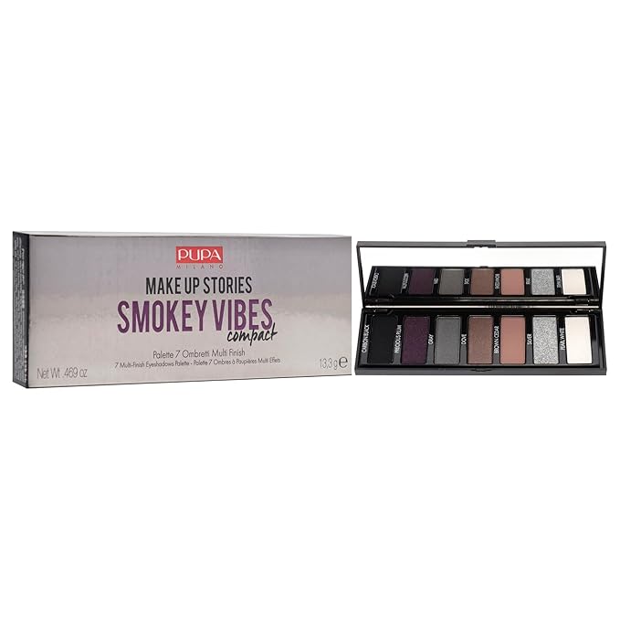 Pupa Milano Make Up Stories Eyeshadow Palette 002 Smokey Vibes - 7-Shade Shadow Collection with Matte, Satin, and Metallic Color Options - High Pigment Formula - Soft, Blendable Texture - 0.469 oz-Velvo Beauty