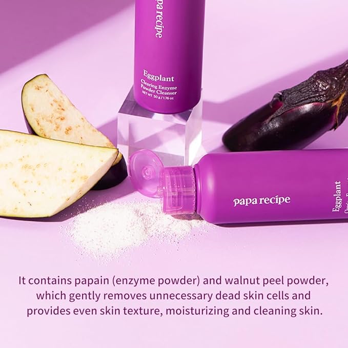 Papa Recipe Eggplant Enzyme Powder Cleanser - Soft Exfoliating Facial Wash for Sensitive Skin (50g, 1.72oz) - Korean Skincare for Radiant, Smooth Complexion, Safe for sensitive skin-Velvo Beauty