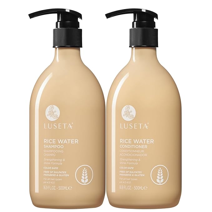 Luseta Rice Water Shampoo and conditioner Set Strengthening & Nourishing Revitalizes Shine for All Hair Types Hydrating & Frizz Control for Women and Men 16.9oz*2-Velvo Beauty