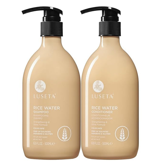 Luseta Rice Water Shampoo and conditioner Set Strengthening & Nourishing Revitalizes Shine for All Hair Types Hydrating & Frizz Control for Women and Men 16.9oz*2-Velvo Beauty