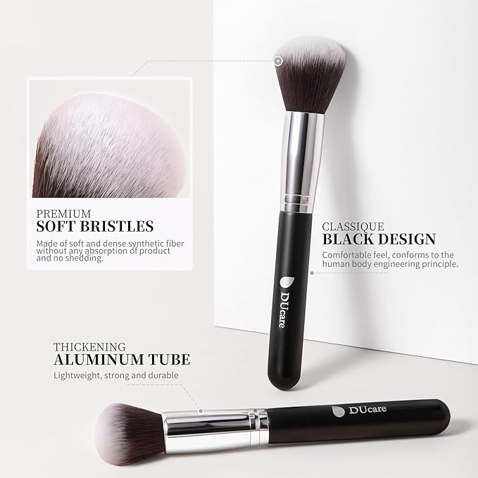 DUcare Makeup Brushes with Bag,15Pcs Makeup Brush Set Christmas Gift Travel Kabuki Foundation Blending Blush Eyeliner Shadow Brow Concealer Brushes Kit Black-Velvo Beauty