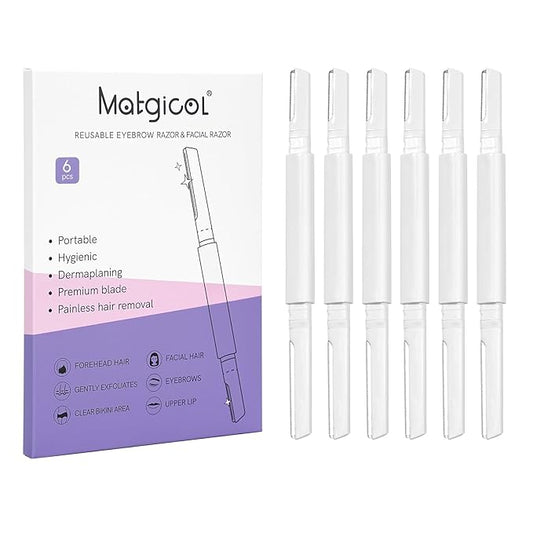 Dermaplane Razor for Women Face & Eyebrow - Dermaplaning Tool for Peach Fuzz Facial Hair Removal,High Precision Blade for Smooth Skin (White, 6 Count)-Velvo Beauty