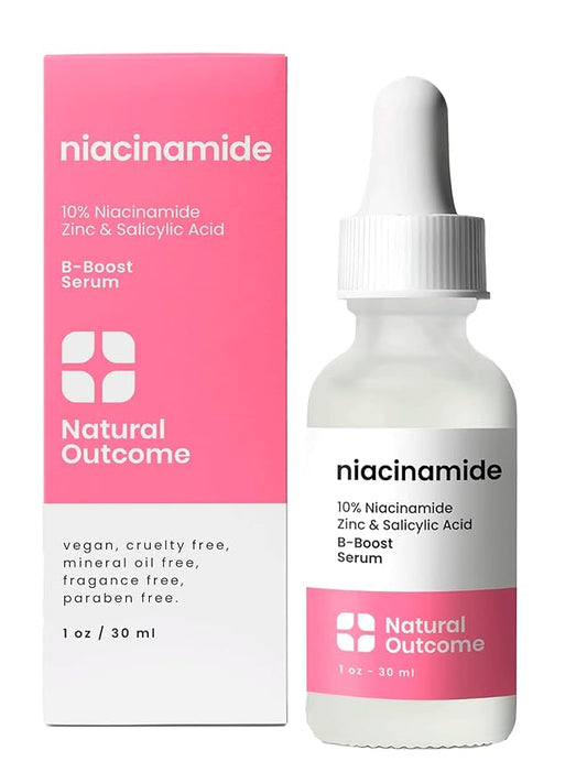 Niacinamide Serum for Face by Natural Outcome Skin Care, B-Boost Niacinamide 10% Plus Zinc 2% Salicylic Acid + Hyaluronic Acid, Acne Treatment + Pore Reducing Serum + Skin Balancing-Velvo Beauty