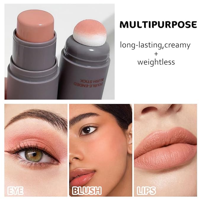 Cream to Powder Blush Stick, High Impact Color, Moisturizing Face Makeup (02#, 1 Count (Pack of 1))-Velvo Beauty