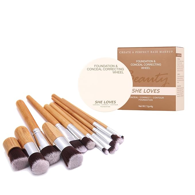 Foundation Concealer Palette with Makeup Sponges & Applicator, 11 Pcs Foundation Powder Concealers Eye shadows Blush Makeup Brushes, 2 in 1 Compact Contouring Duo Layer Plate, Pearl White-Velvo Beauty