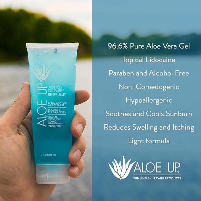 ALOE UP Ice Sunburn Relief Jelly - Pure Aloe Vera Gel Sunburn Relief for Adults & Kids, Aloe Vera Gel Face & Body, Natural Cruelty-Free Aloe Gel, Aloe Vera Gel Skin Lotion - 4 Oz (2pack)-Velvo Beauty
