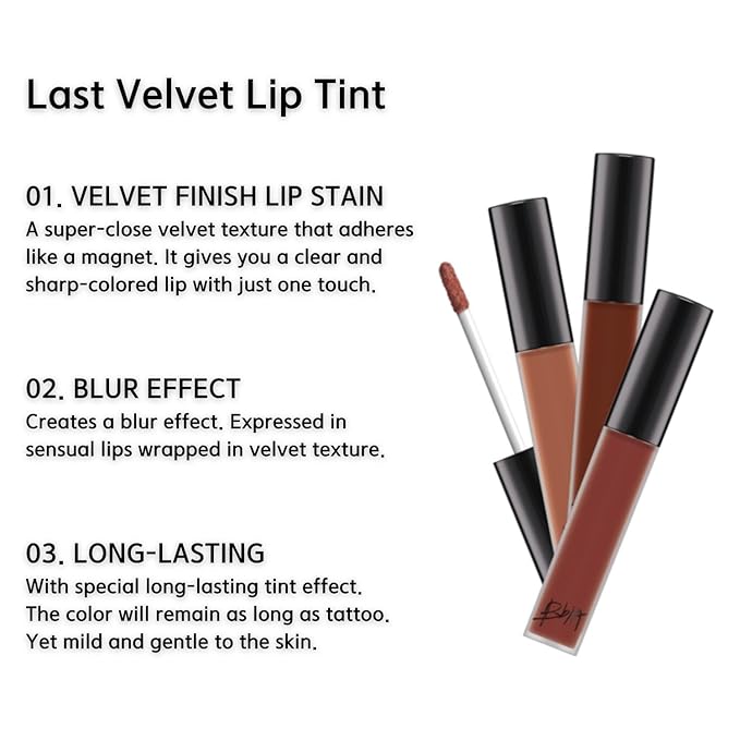 BBIA Last Velvet Lip Tint - Soft & Creamy Matte Finish Lip Stain, Blur Effect with Velvety Texture, Long-Lasting, High Pigment, Lightweight, Non-Drying, Korean Lip Makeup (34 FEIGN CALM)-Velvo Beauty