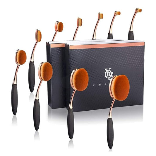Yoseng Makeup Brushes Set 10Pcs Professional Oval Toothbrush Foundation Contour Powder Blush Conceler Eyeliner Blending Brush New Fashionable Super Soft Cosmetic Brushes Tool Set (Rose Gold 2 sets)-Velvo Beauty